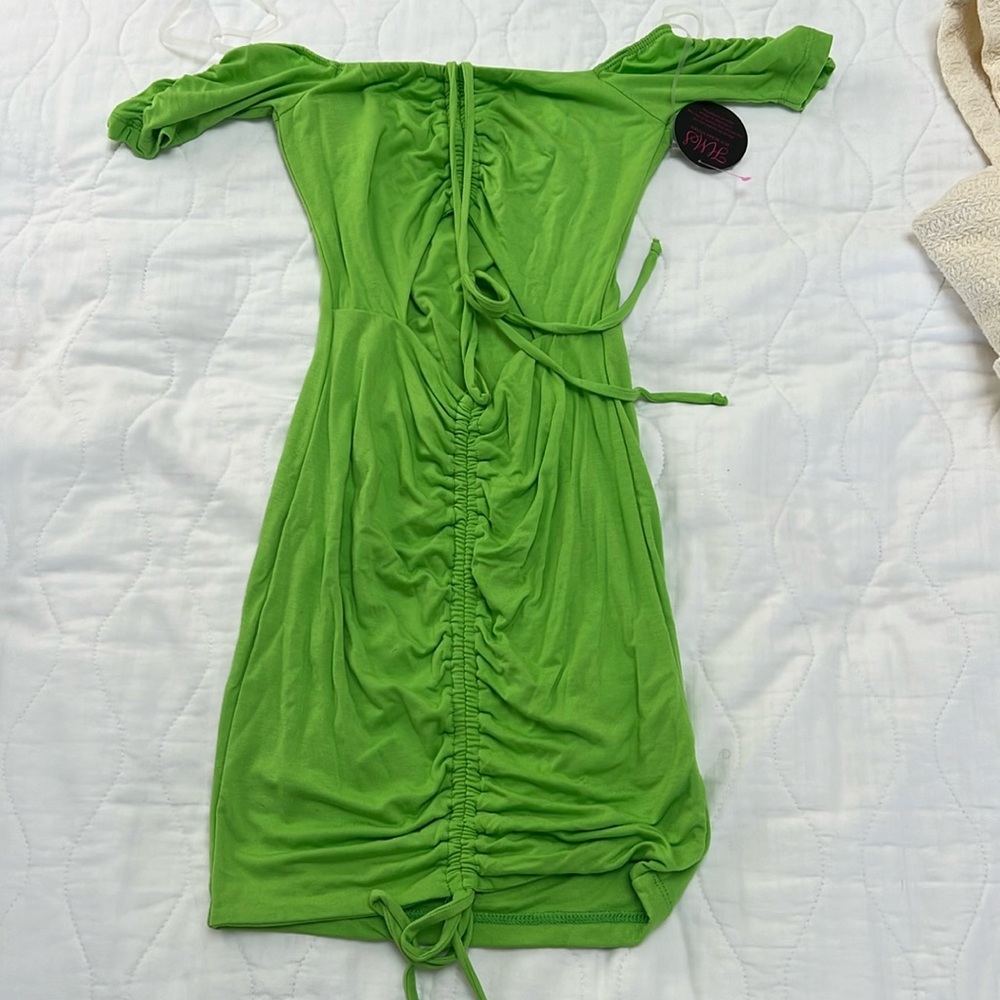 Lime green hot Miami styles ruched dress